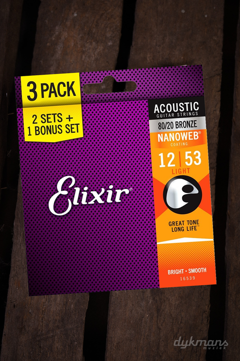 Elixir Nanoweb Acoustic 80/20 Bronze 12-53 3-PACK